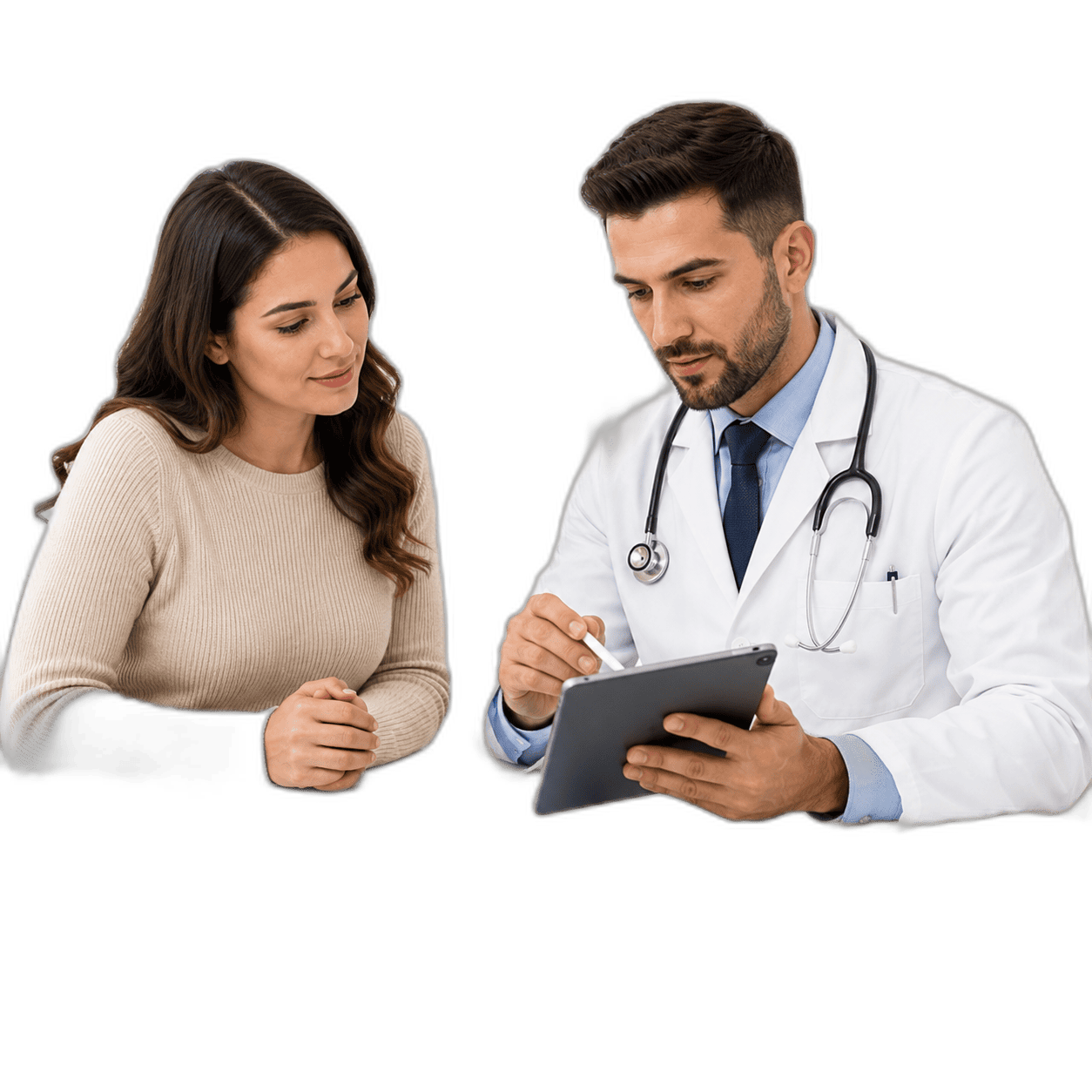 Médico revisando expediente digital con paciente